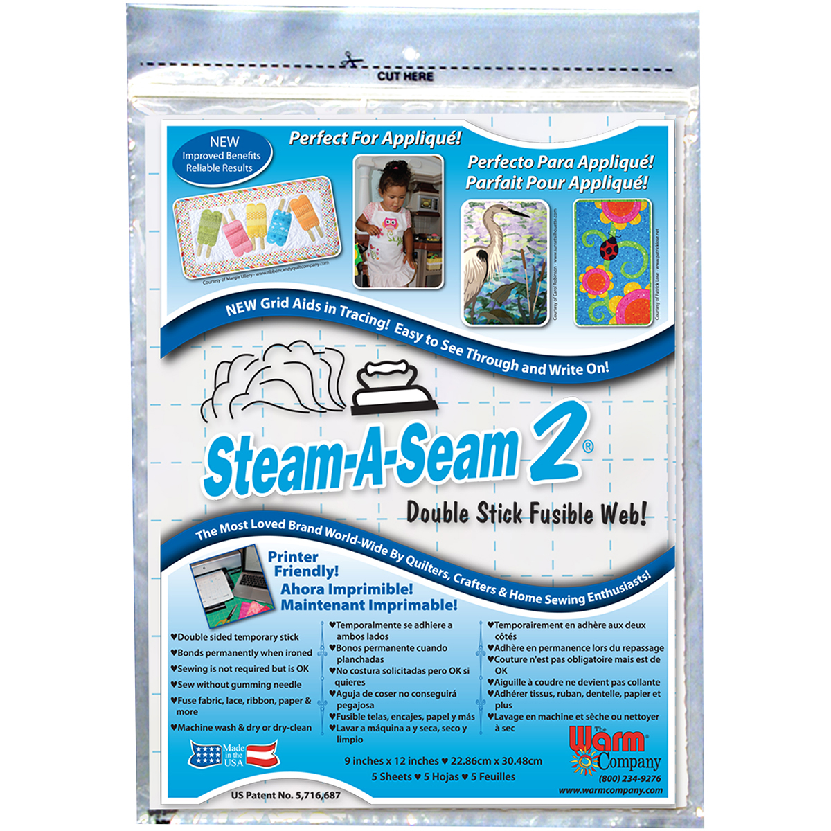 3 Pack - Warm Company Steam-A-Seam 2 Fusible Web-9"X12" 5/Pkg - 5517 - Picture 2 of 2