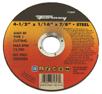 Cutting Wheel, Type 1, 4.5 x 1/16-In. - 71847 - Picture 1 of 1