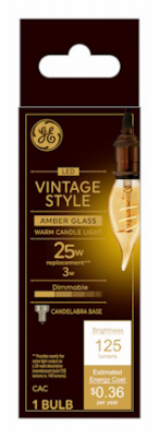 LED Vintage Candle Shaped Light Bulb,Warm White,Amber Bulb,125 Lumens,3 Watt - 3 - Picture 1 of 1